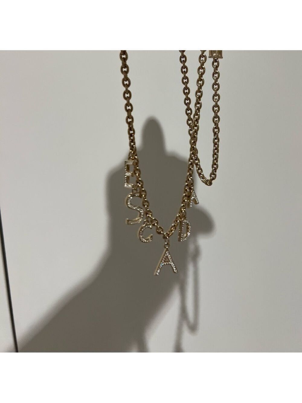 Vintage Escada ESCADA Crystal Letter Charm Necklace Gold Rhinestone RARE - Picture 5 of 6